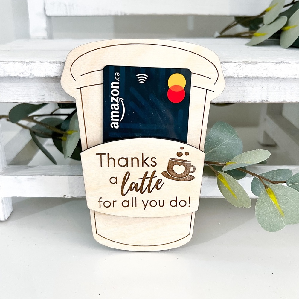 New Custom Engraved Wood Gift Card Holder | Coffee Cup | Teacher Mom Gift